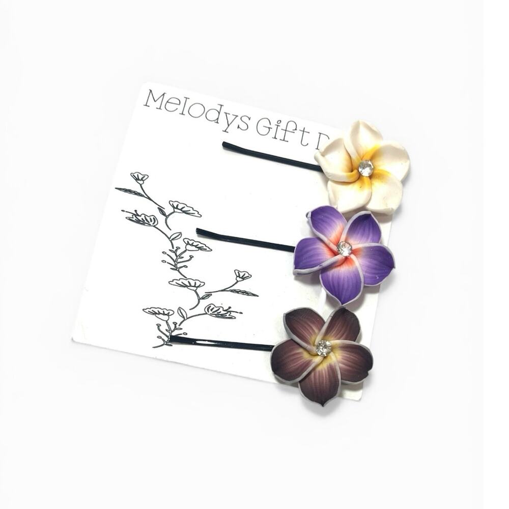Set of 3 Sweet Floral Hairpins Hair clips with small Rhinestone accent